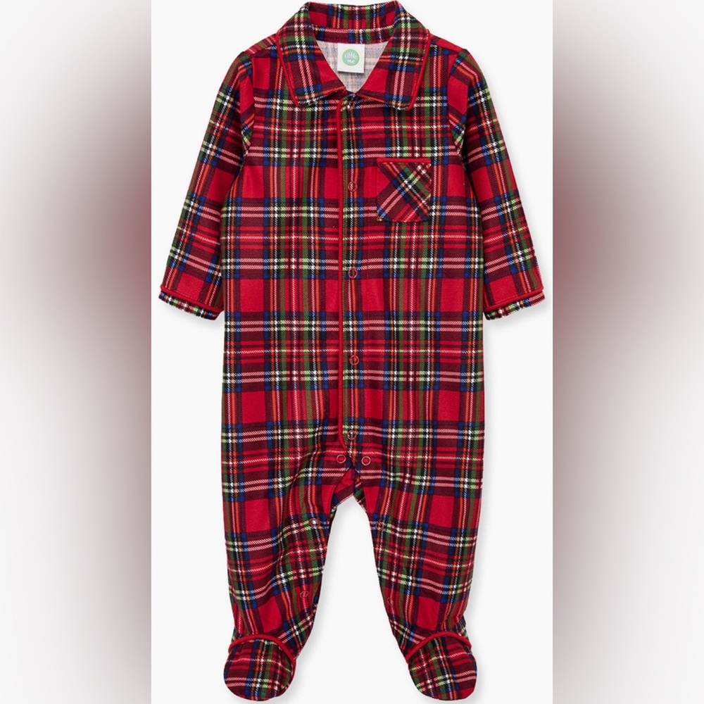 Little Me Red Plaid Christmas Footie Sleeper Baby 6 Months One Piece Holiday EUC